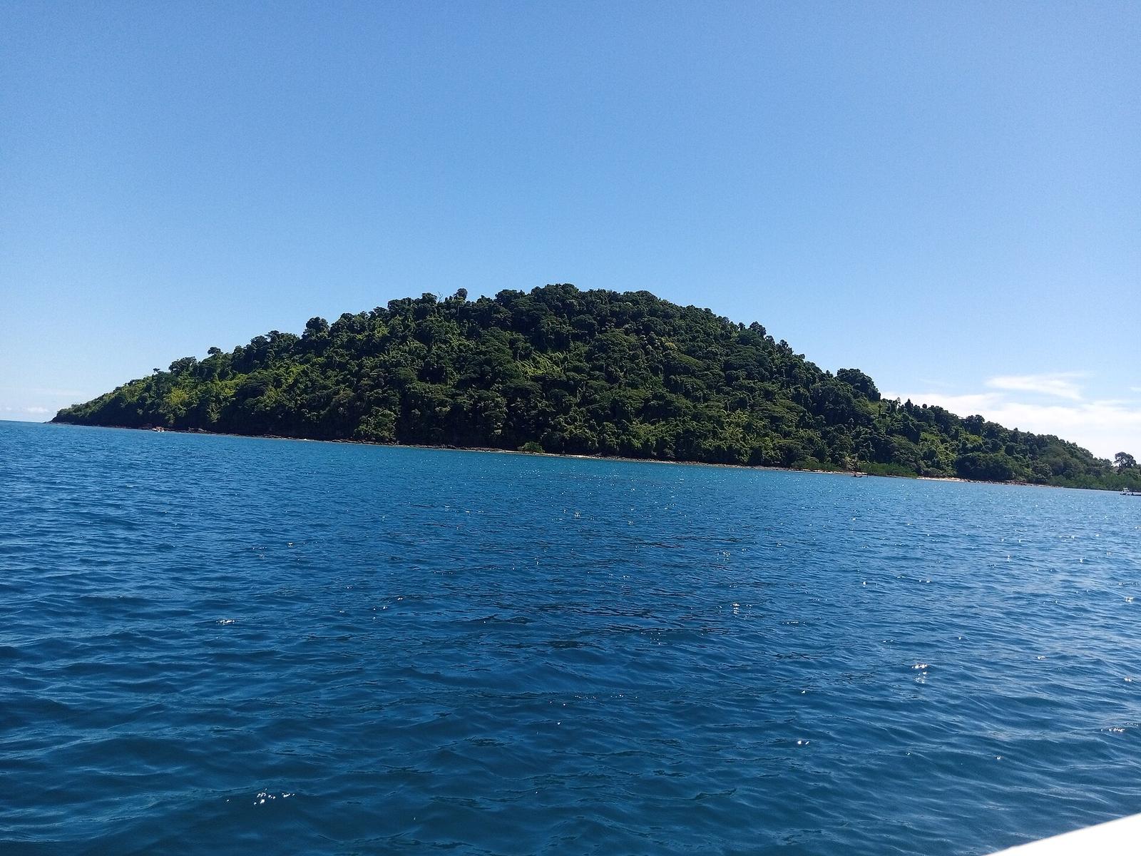 The forested outline of Nosy Sakatia seen from the boat